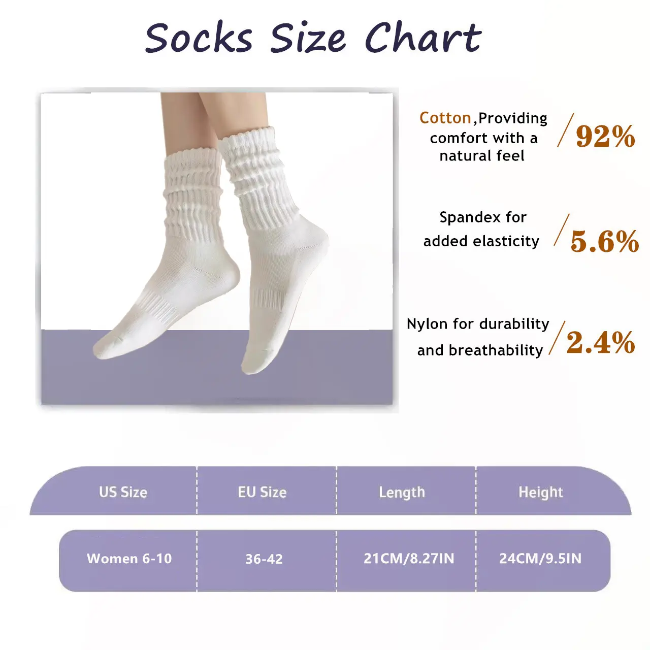 Campingsky Slouchy Socks for Women Crew Socks Cotton 100 high quality Boot Calf Socks Chunky Ribbed Cozy Scrunch Socks 1 pair