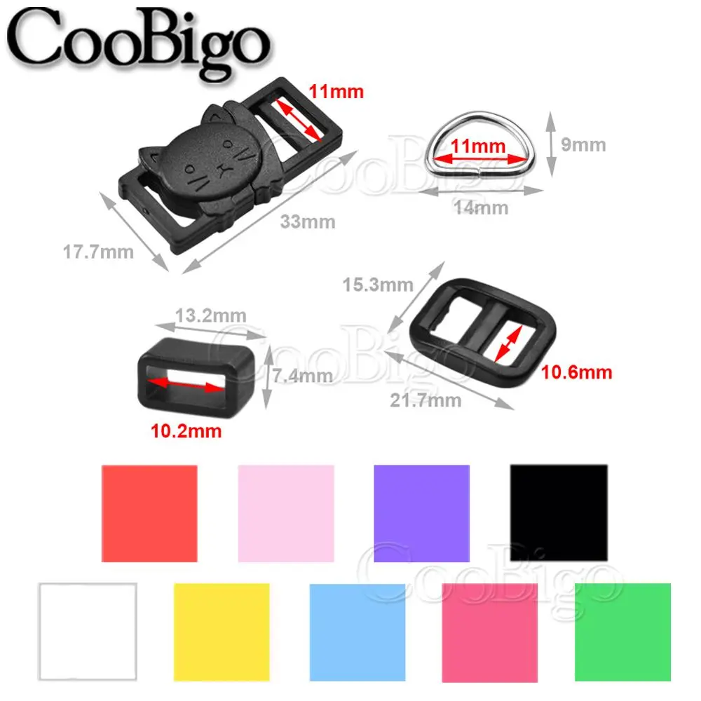 2sets Colorful Cat Head Safety Buckles D Ring Slider Adjuster Belt Loop for Pets Collar Straps Pet Leash Leather DIY Accessories