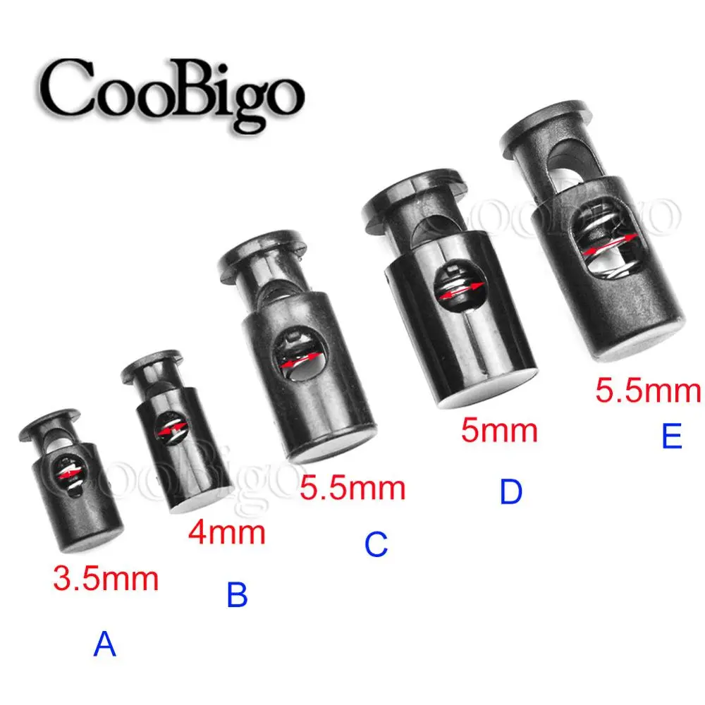 5pcs Cord Lock Stopper Toggle Clip Rope Clamp for Drawstring Backpack Accessories Plastic Black Cylinder Barrel 3.5-5.5mm Hole