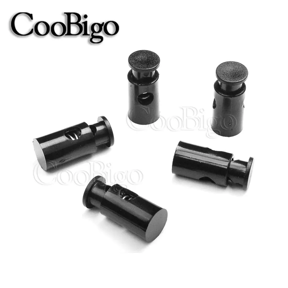 5pcs Cord Lock Stopper Toggle Clip Rope Clamp for Drawstring Backpack Accessories Plastic Black Cylinder Barrel 3.5-5.5mm Hole