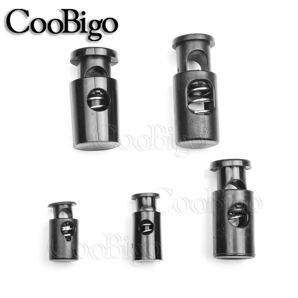5pcs Cord Lock Stopper Toggle Clip Rope Clamp for Drawstring Backpack Accessories Plastic Black Cylinder Barrel 3.5-5.5mm Hole