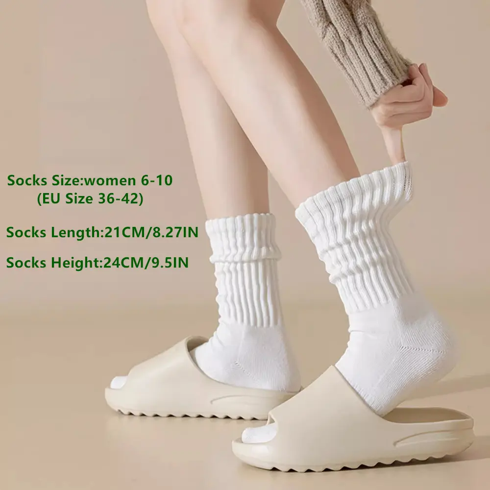 Campingsky Women's Crew Socks, Slouch Socks high quality, Slouchy Socks, woman socks cotton,  slouchy socks woman white