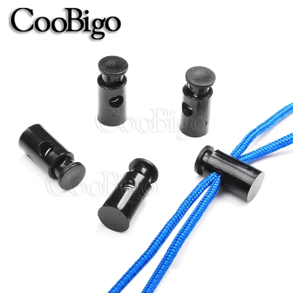 5pcs Cord Lock Stopper Toggle Clip Rope Clamp for Drawstring Backpack Accessories Plastic Black Cylinder Barrel 3.5-5.5mm Hole