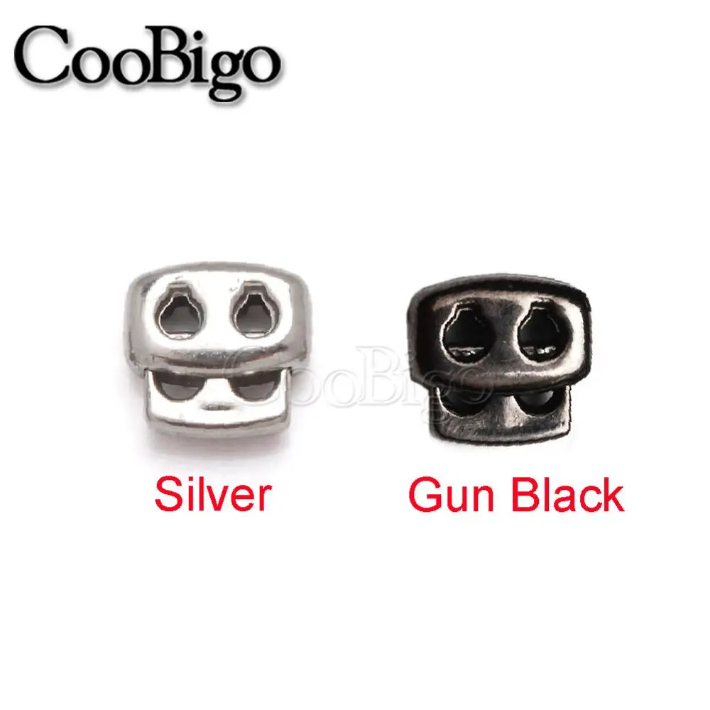 10pcs Plastic Cord Lock Toggle Clip Stopper Bag Backpack Garments Drawstring Rope Shoelace DIY Accessory Silver Black 3.5mm Hole