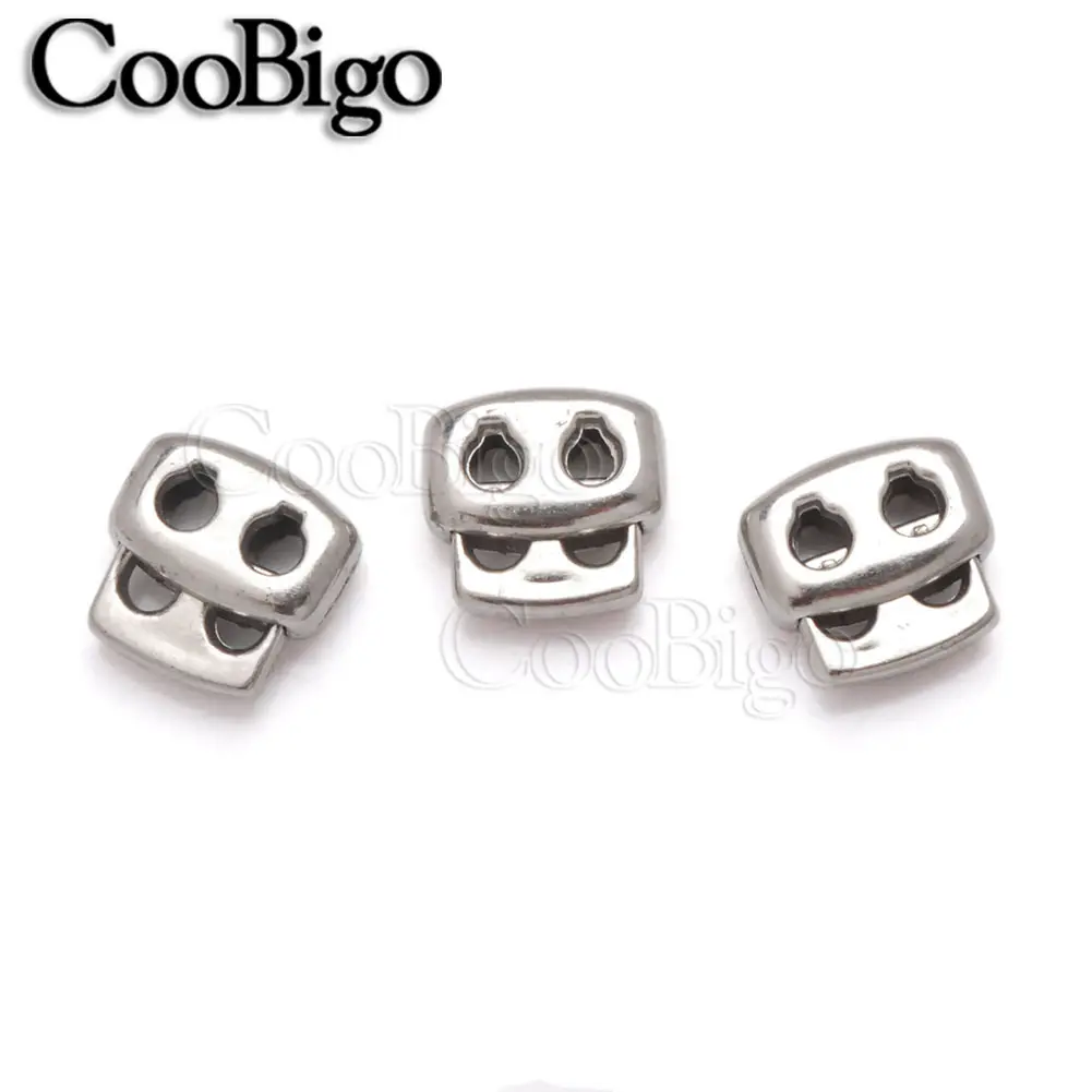 10pcs Plastic Cord Lock Toggle Clip Stopper Bag Backpack Garments Drawstring Rope Shoelace DIY Accessory Silver Black 3.5mm Hole