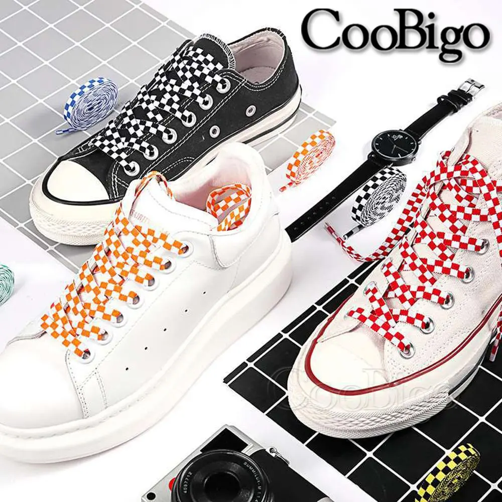 1 Pair Grid Shoe Lace Shoelaces for Canvas Sneakers Lacing Accessories  Checkered Printing 1.2m