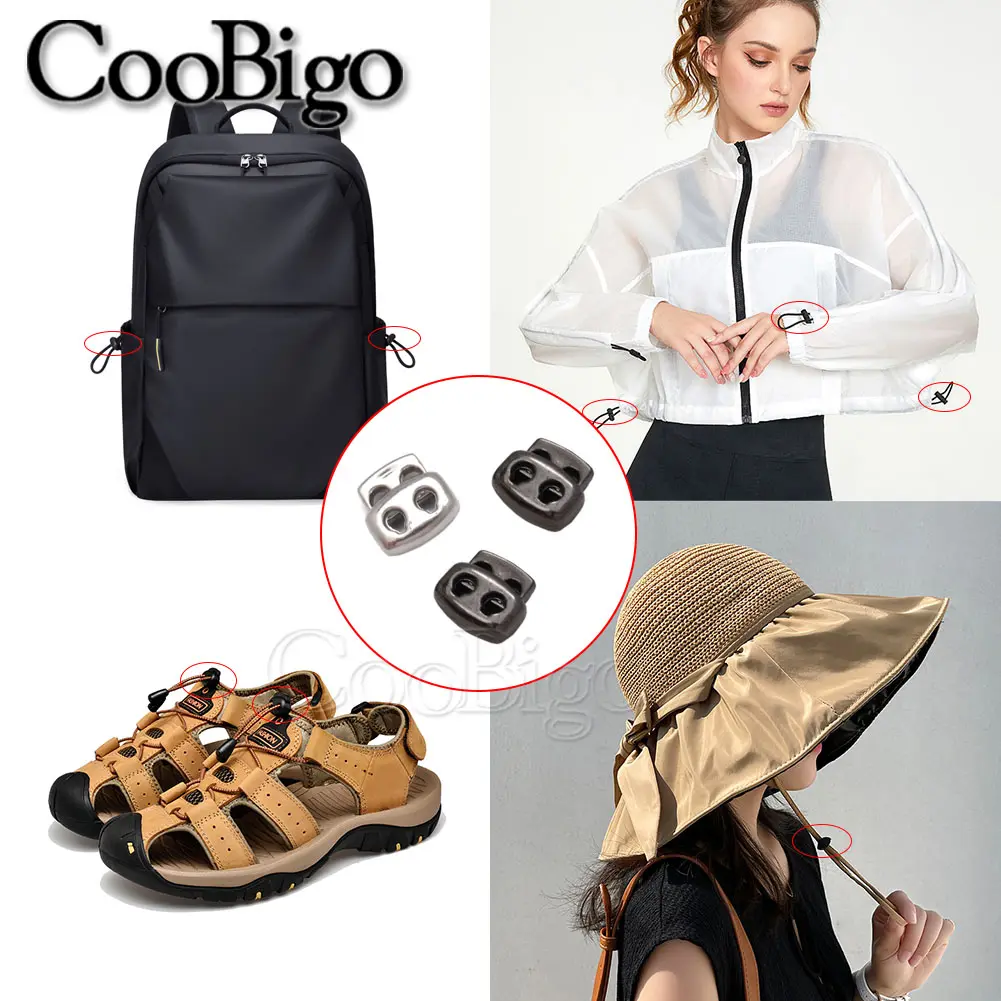10pcs Plastic Cord Lock Toggle Clip Stopper Bag Backpack Garments Drawstring Rope Shoelace DIY Accessory Silver Black 3.5mm Hole