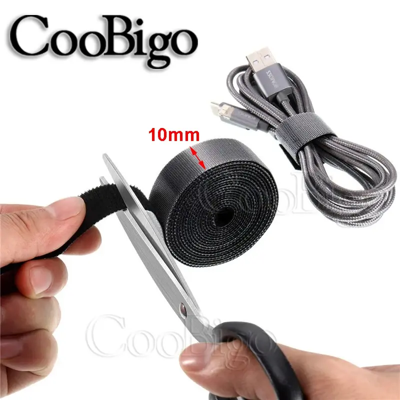 5M Self Adhesive Fastening Tape Magic Sew on Hook and Loop Strap Cable Ties Garden Winder Wire Straps Accessories Nylon 10mm