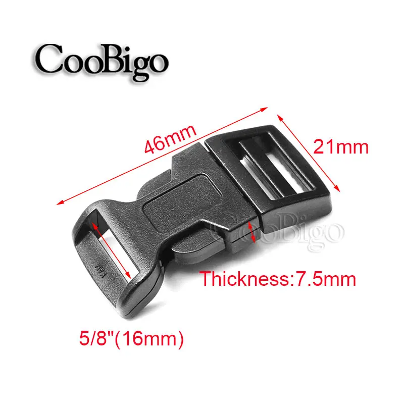 10pc Curved Side Release Buckles Plastic Paracord Buckle Parachute 550 Cord Bracelet Clip Dog Collar Strap Outdoor Backpack 16mm
