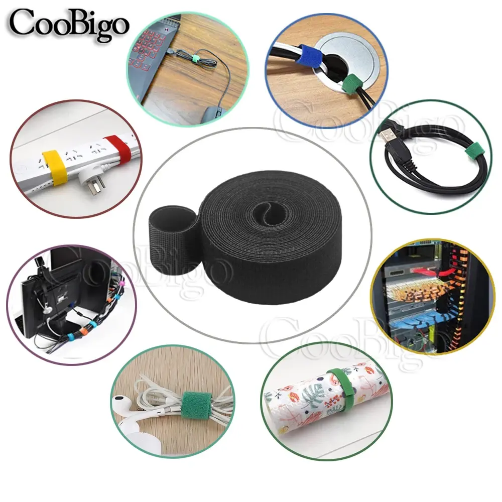 5M Self Adhesive Fastening Tape Magic Sew on Hook and Loop Strap Cable Ties Garden Winder Wire Straps Accessories Nylon 10mm