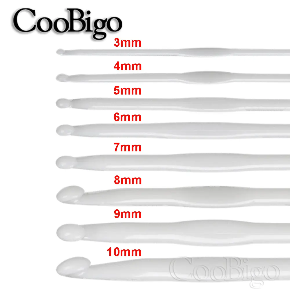 3-10mm Plastic Handle Crochet Hook Knitting Needles Thick Head Paracord Bracelet DIY Weave Sewing Sweater Crocheter Tools White