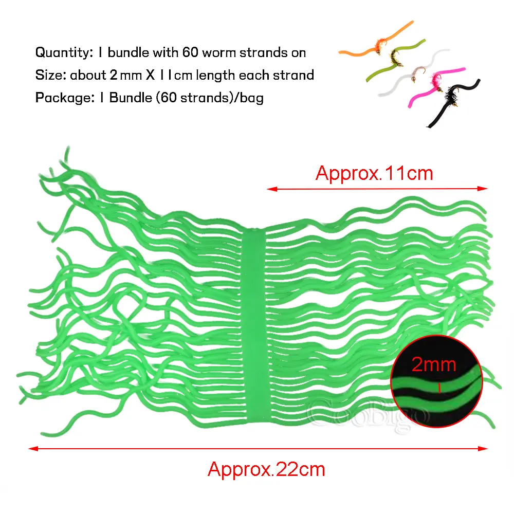 2Bundle Fishing Lures Squirmy Wormy Nymphs Flies Tying Material Soft San Juan Worm Luminous Earthworm Bait Outdoor Tackle Supply