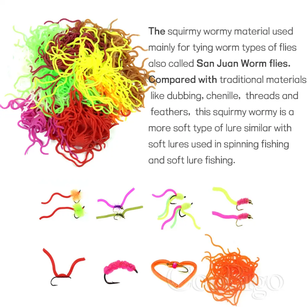 2Bundle Fishing Lures Squirmy Wormy Nymphs Flies Tying Material Soft San Juan Worm Luminous Earthworm Bait Outdoor Tackle Supply