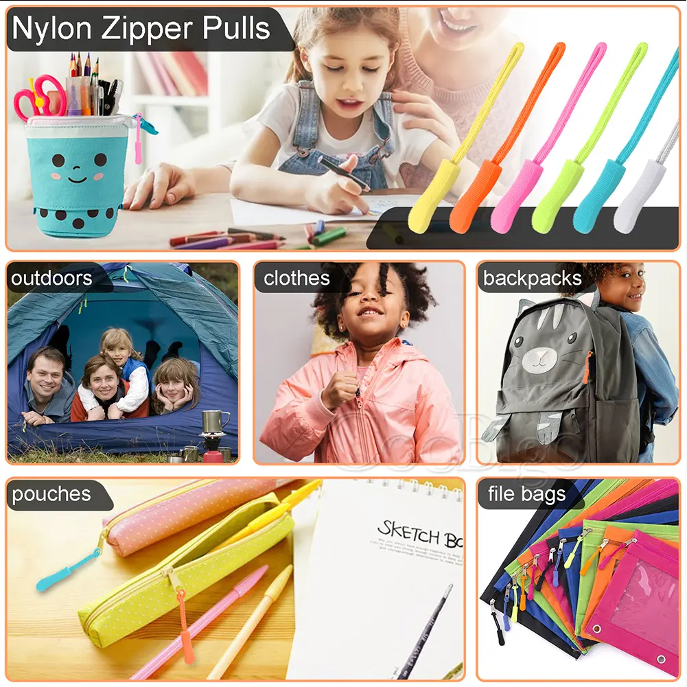 20pcs Zipper Pull End Fit Rope Tag Replacement Clip Buckle Fixer Zip Cord Tab Bag Suitcase Tent Outdoor Camping Backpack Clothes