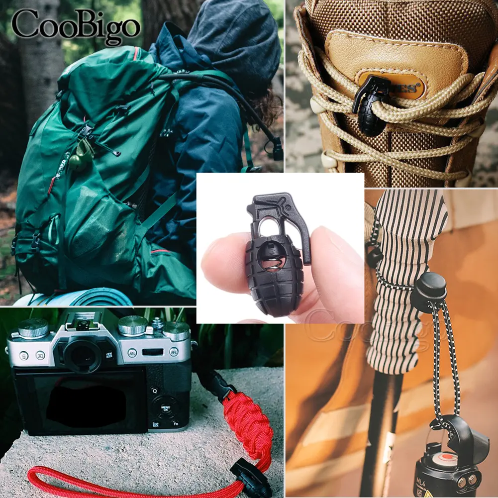 10pcs Grenade Cord Lock Stopper Spring Toggle Clip Rope Buckle Paracord Drawstring Outdoor Camping Backpack Shoelace Accessories