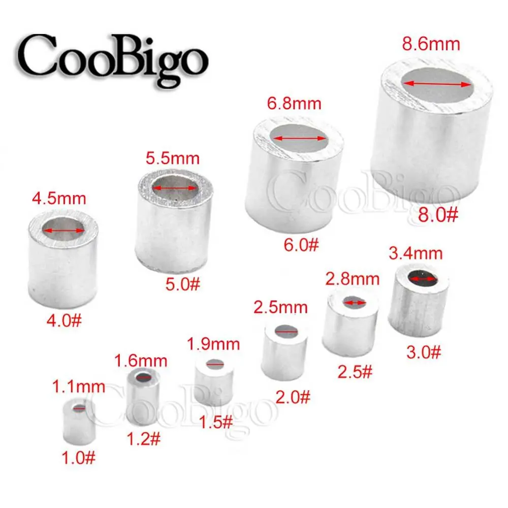 50pcs Aluminum Cable Crimps Sleeves Round Wire Rope Loop Clip Ferrule Cables Stopper Line End Fittings Hardware M1.0~M8.0