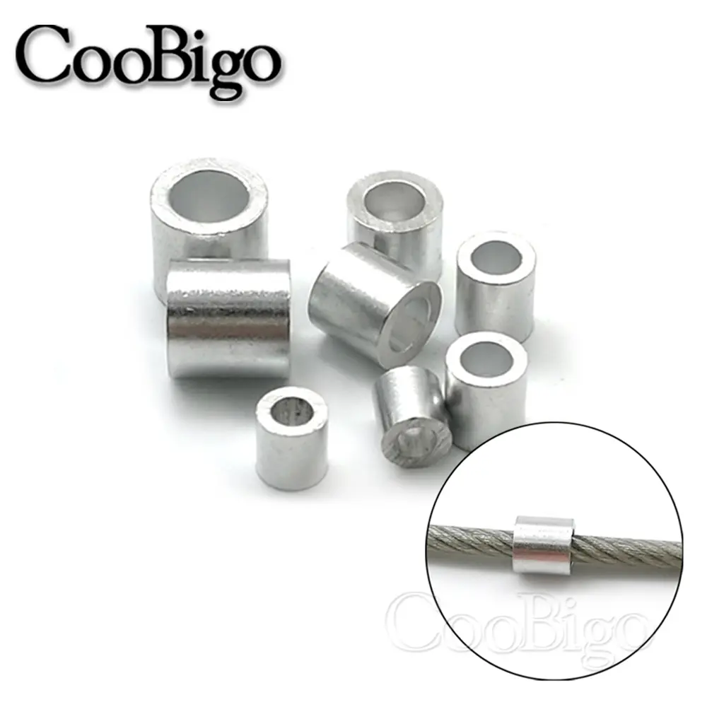 50pcs Aluminum Cable Crimps Sleeves Round Wire Rope Loop Clip Ferrule Cables Stopper Line End Fittings Hardware M1.0~M8.0