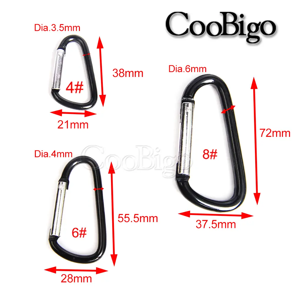 10pcs Carabiner Buckle Aluminum Locking Spring Hook Keychain Snap Clips D Ring for Key Outdoor Camping Backpack Bottle Tent Rope