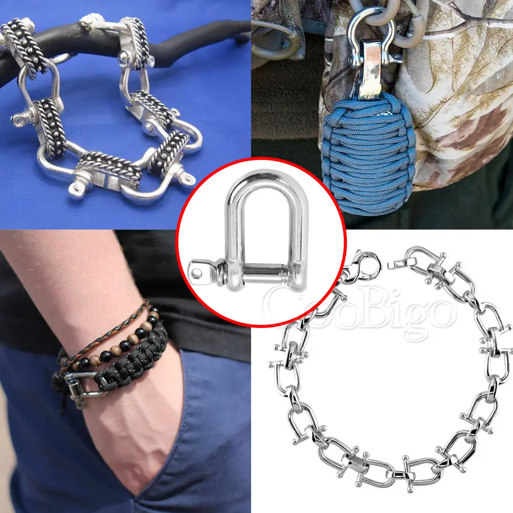 5pcs M5 Screw Pin D Bow Anchor Shackle Parachute Cord Metal 550 Paracord Bracelet Adjustable Outdoor Camping Hiking Kits