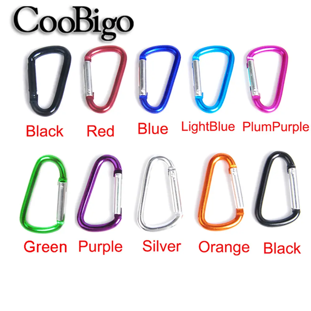 10pcs Carabiner Buckle Aluminum Locking Spring Hook Keychain Snap Clips D Ring for Key Outdoor Camping Backpack Bottle Tent Rope