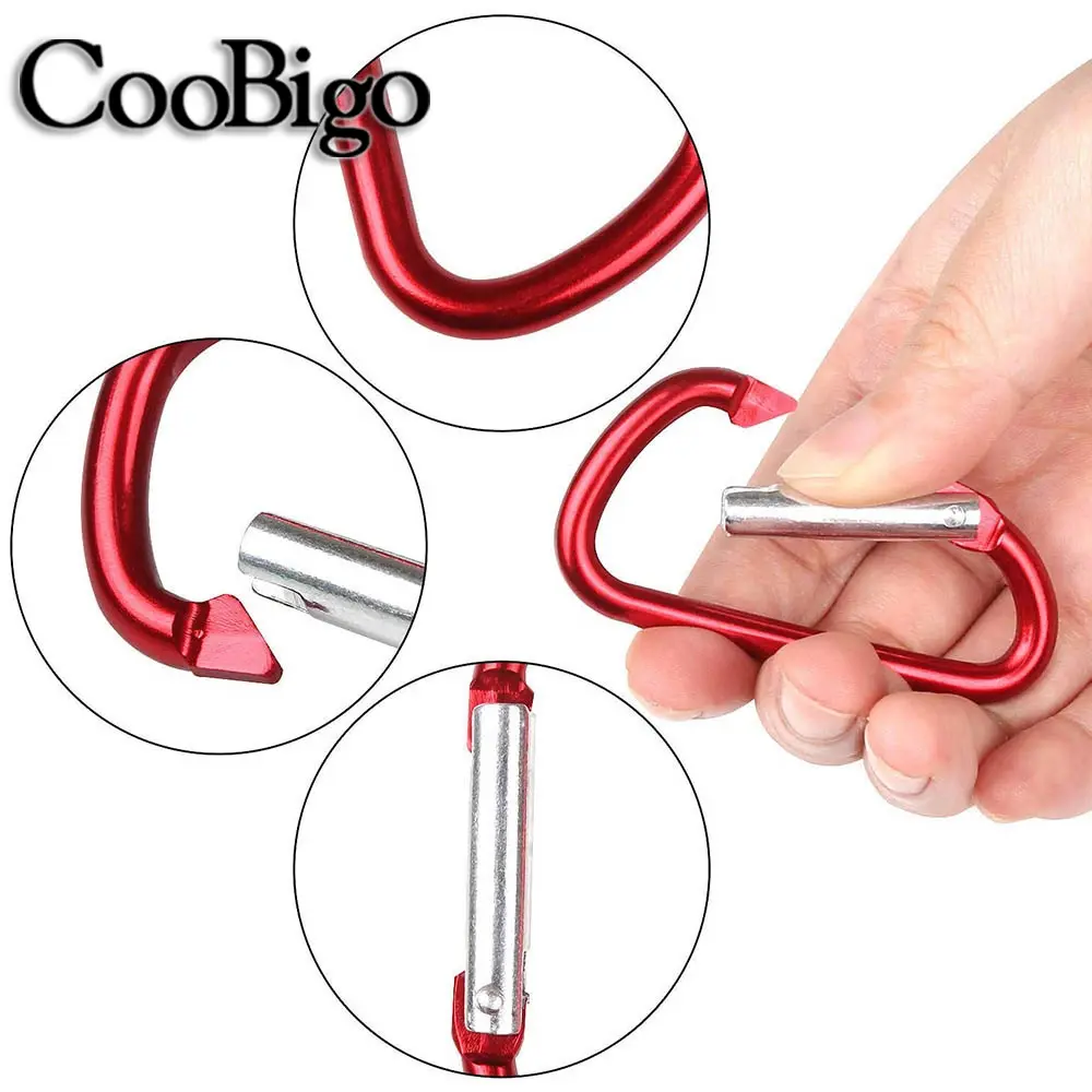 10pcs Carabiner Buckle Aluminum Locking Spring Hook Keychain Snap Clips D Ring for Key Outdoor Camping Backpack Bottle Tent Rope