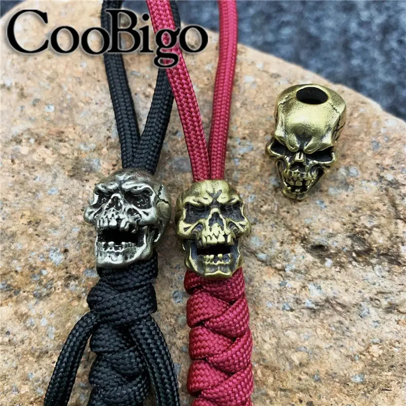 10pcs Metal Skull Bead Punk Beads Parachute Rope Keychain Outdoor Backpack Knife Lanyard Paracord Bracelet DIY Craft Acccessory