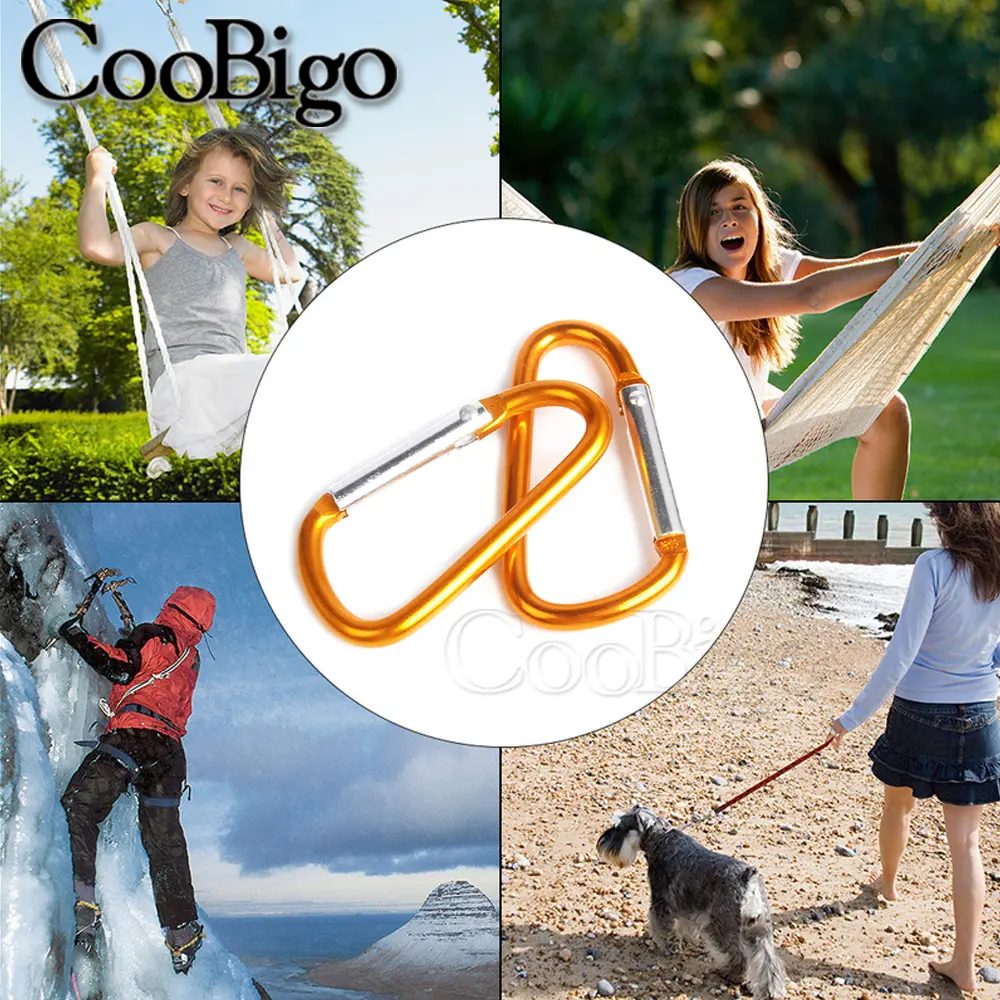 10pcs Carabiner Buckle Aluminum Locking Spring Hook Keychain Snap Clips D Ring for Key Outdoor Camping Backpack Bottle Tent Rope