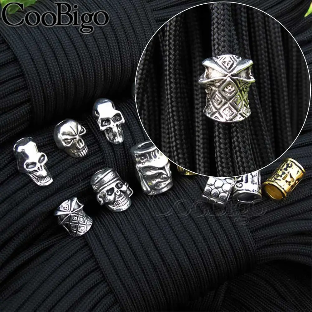 10pcs Metal Skull Bead Punk Beads Parachute Rope Keychain Outdoor Backpack Knife Lanyard Paracord Bracelet DIY Craft Acccessory