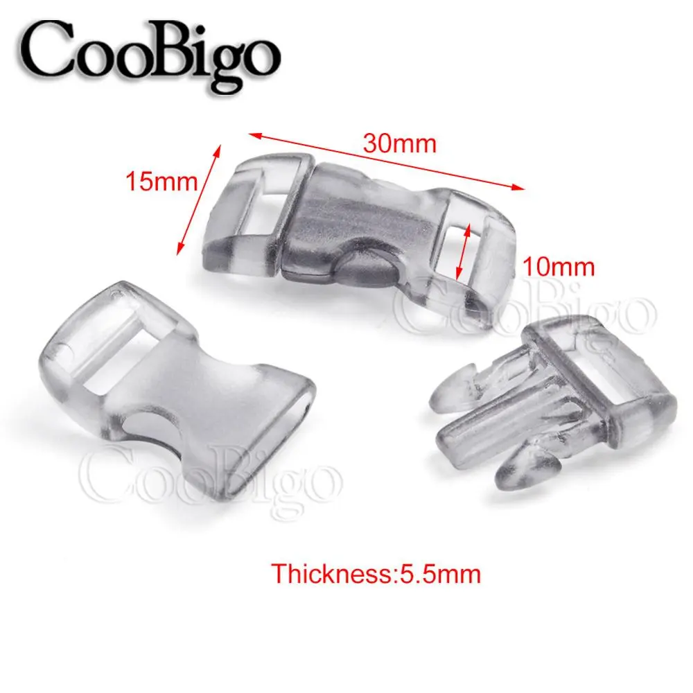 100pcs Plastic Buckle Side Release Buckles Paracord Bracelet Clasp Outdoor Backapck Strap DIY Craft Acccessories Clear Colorful