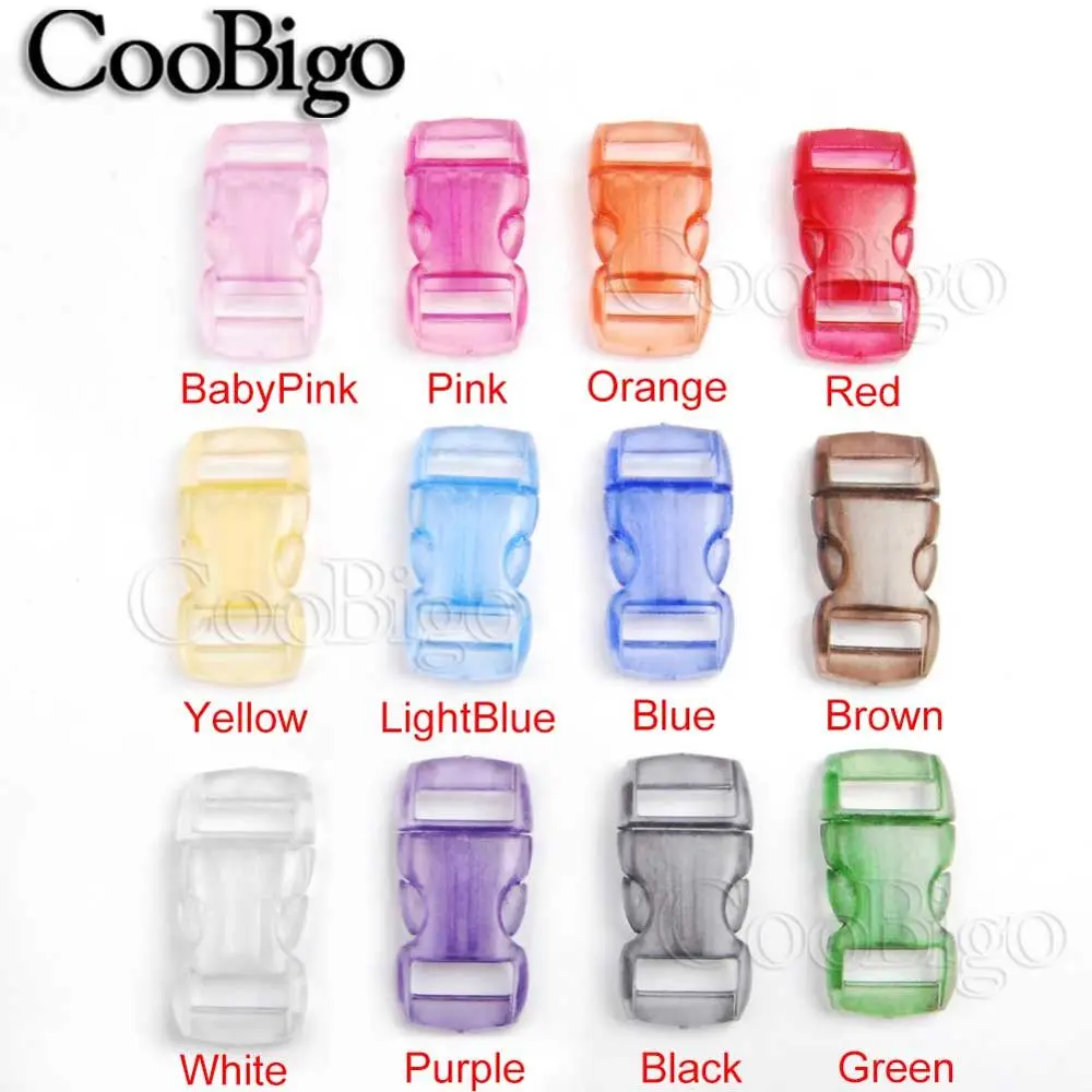 100pcs Plastic Buckle Side Release Buckles Paracord Bracelet Clasp Outdoor Backapck Strap DIY Craft Acccessories Clear Colorful