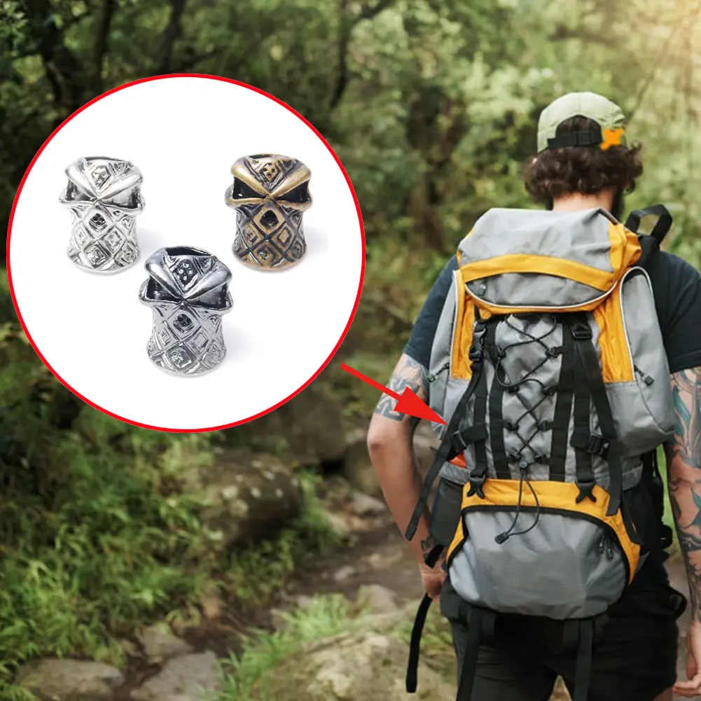 10pcs Metal Skull Bead Punk Beads Parachute Rope Keychain Outdoor Backpack Knife Lanyard Paracord Bracelet DIY Craft Acccessory