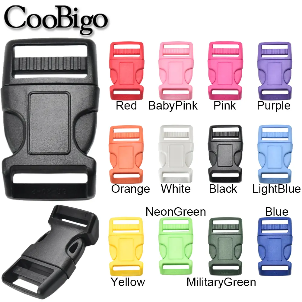 20mm Side Release Buckle Clasps Paracord Bracelet Outdoor Backpack Camping Webbing Tactical Strap Plastic Colorful Curved 10Pcs