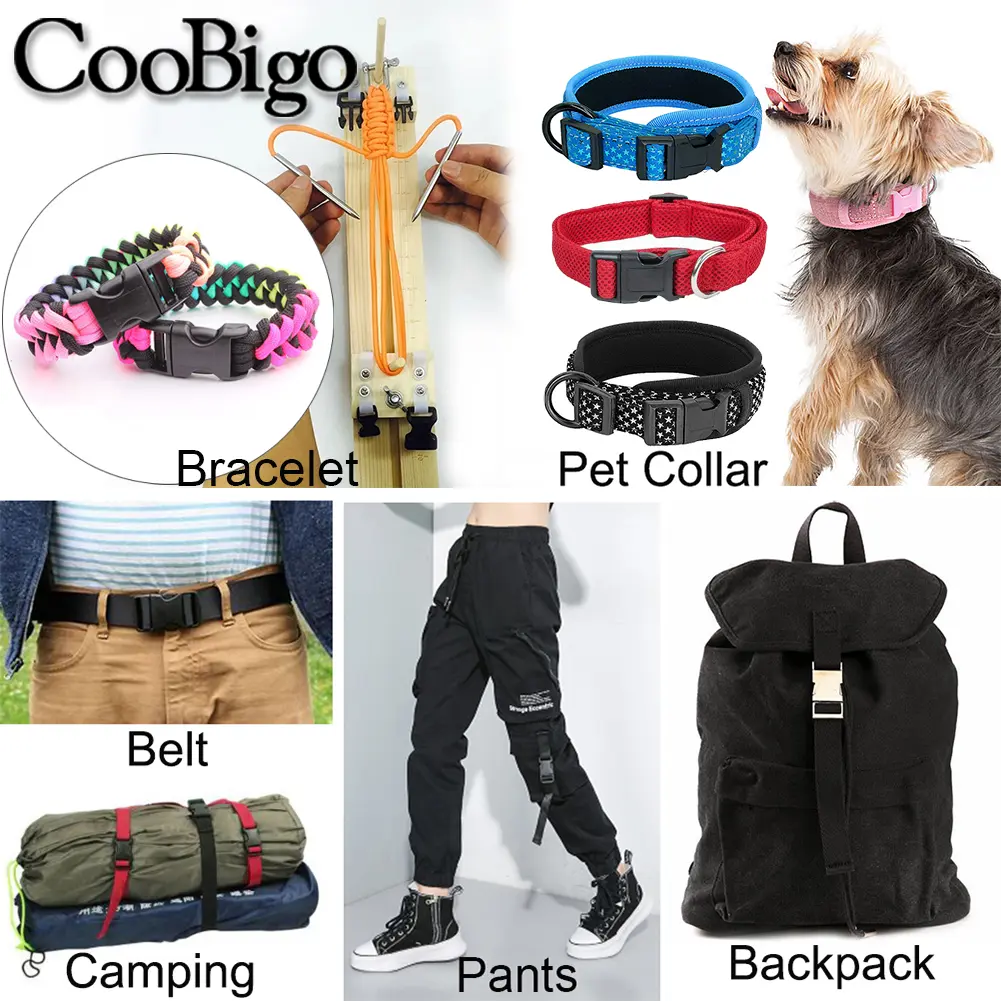 20mm Side Release Buckle Clasps Paracord Bracelet Outdoor Backpack Camping Webbing Tactical Strap Plastic Colorful Curved 10Pcs