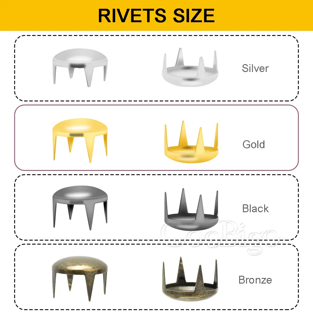 9mm Round Claw Rivets Metal Spike Studs Spots Nailhead Rivet DIY Leather Jacket Punk Bracelet Shoes Bag Decor Accessory 200pcs