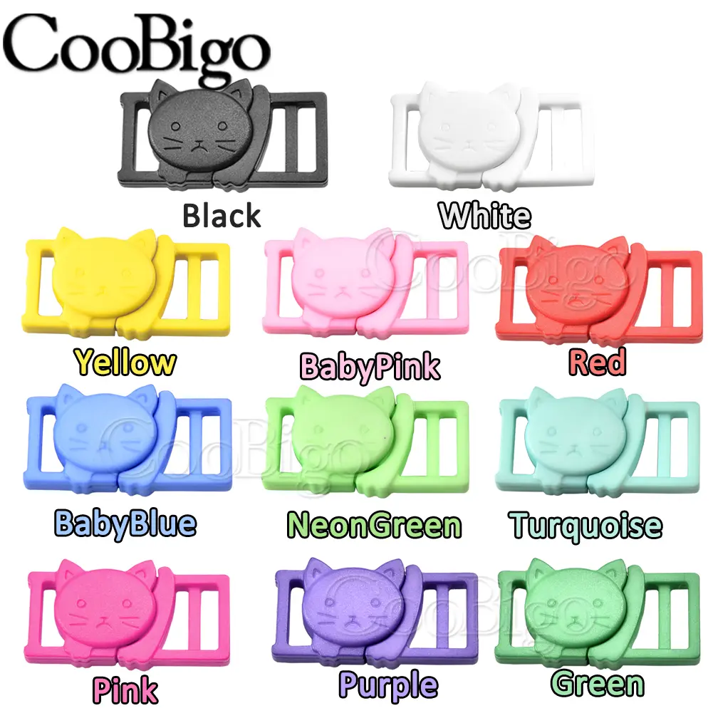 Cat Head Plastic Safety Breakaway Side Release Bracelet Buckle Clips Outdoor Backpack Webbing Paracord Pet Collar Colorful 12pcs