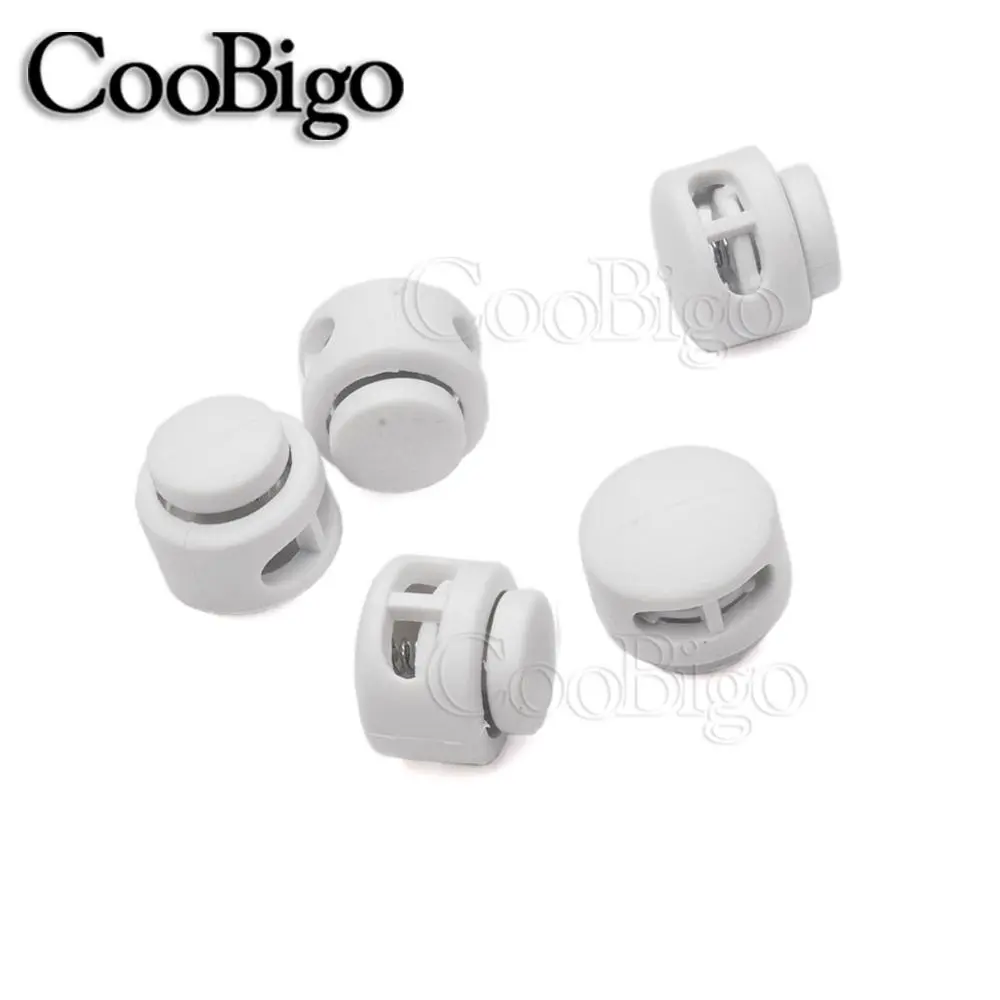 100pcs Plastic Black & White Cord Lock Clamp 2 hole Toggle Clip Stopper 2mm Rope Paracord Garment Shoes Accessories 13.5 x 13mm