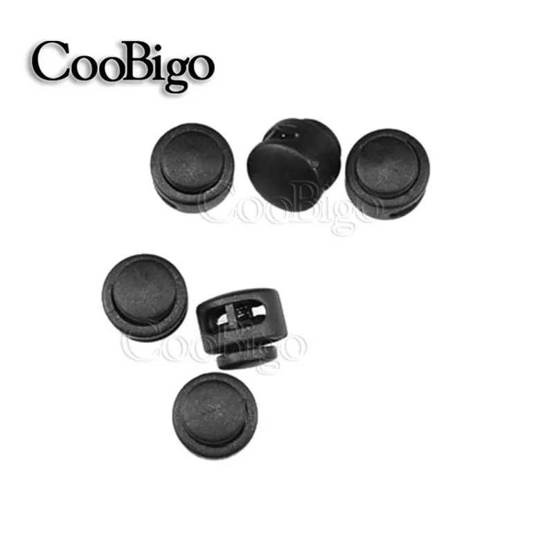 100pcs Plastic Black & White Cord Lock Clamp 2 hole Toggle Clip Stopper 2mm Rope Paracord Garment Shoes Accessories 13.5 x 13mm