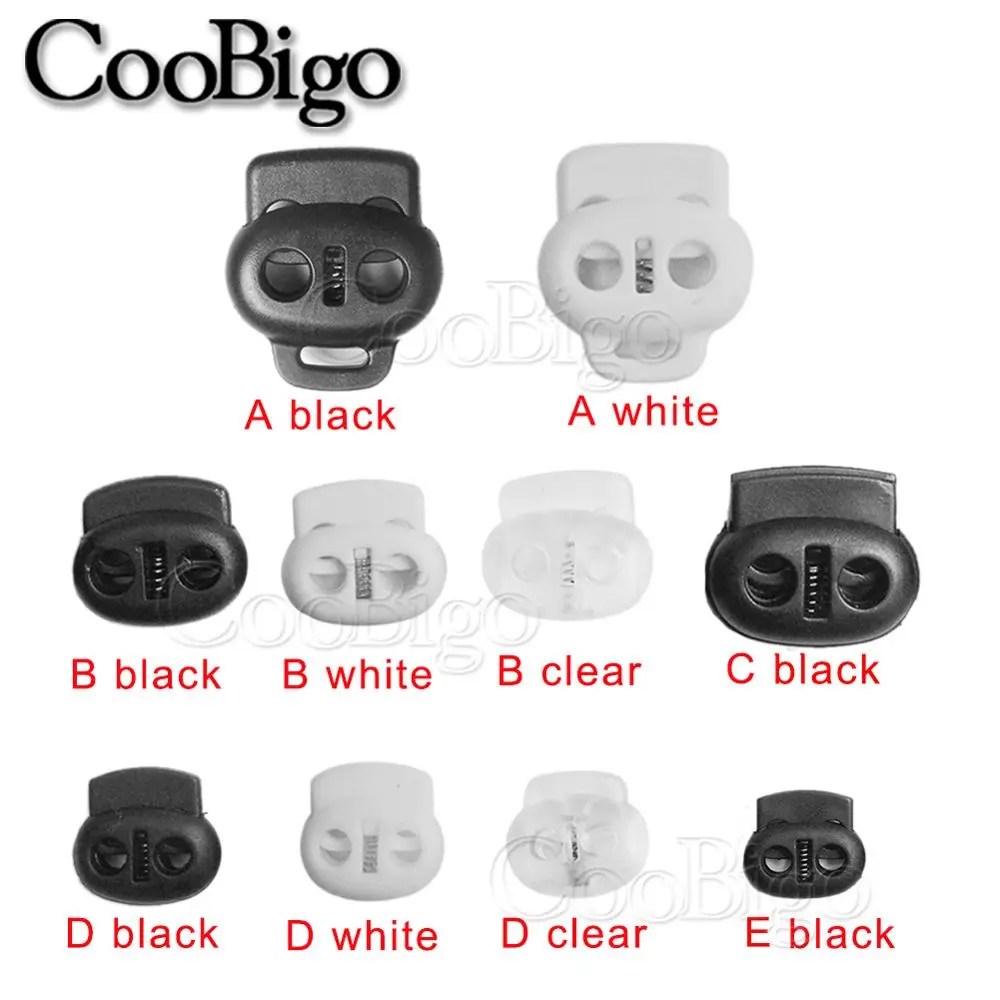 10pcs Cord Lock Stopper Toggle Clip Rope Clamp for Shoelace Backpack Sportswear Bag Apparel Accessories Plastic Bean 2 Hole