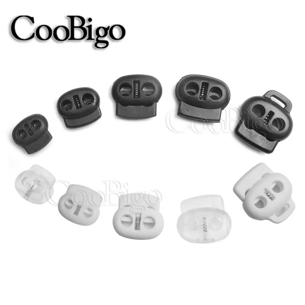 10pcs Cord Lock Stopper Toggle Clip Rope Clamp for Shoelace Backpack Sportswear Bag Apparel Accessories Plastic Bean 2 Hole
