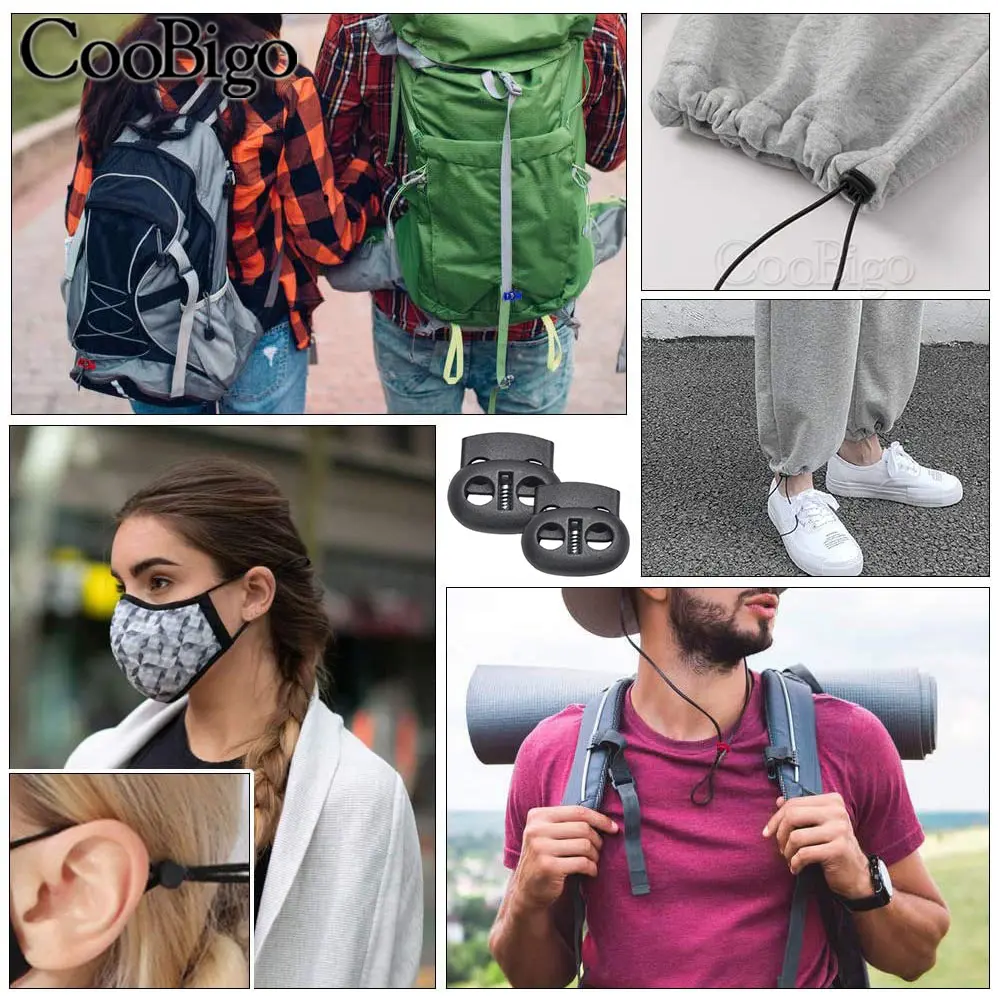 10pcs Cord Lock Stopper Toggle Clip Rope Clamp for Shoelace Backpack Sportswear Bag Apparel Accessories Plastic Bean 2 Hole