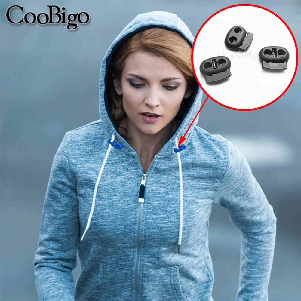 10pcs Cord Lock Stopper Toggle Clip Rope Clamp for Shoelace Backpack Sportswear Bag Apparel Accessories Plastic Bean 2 Hole