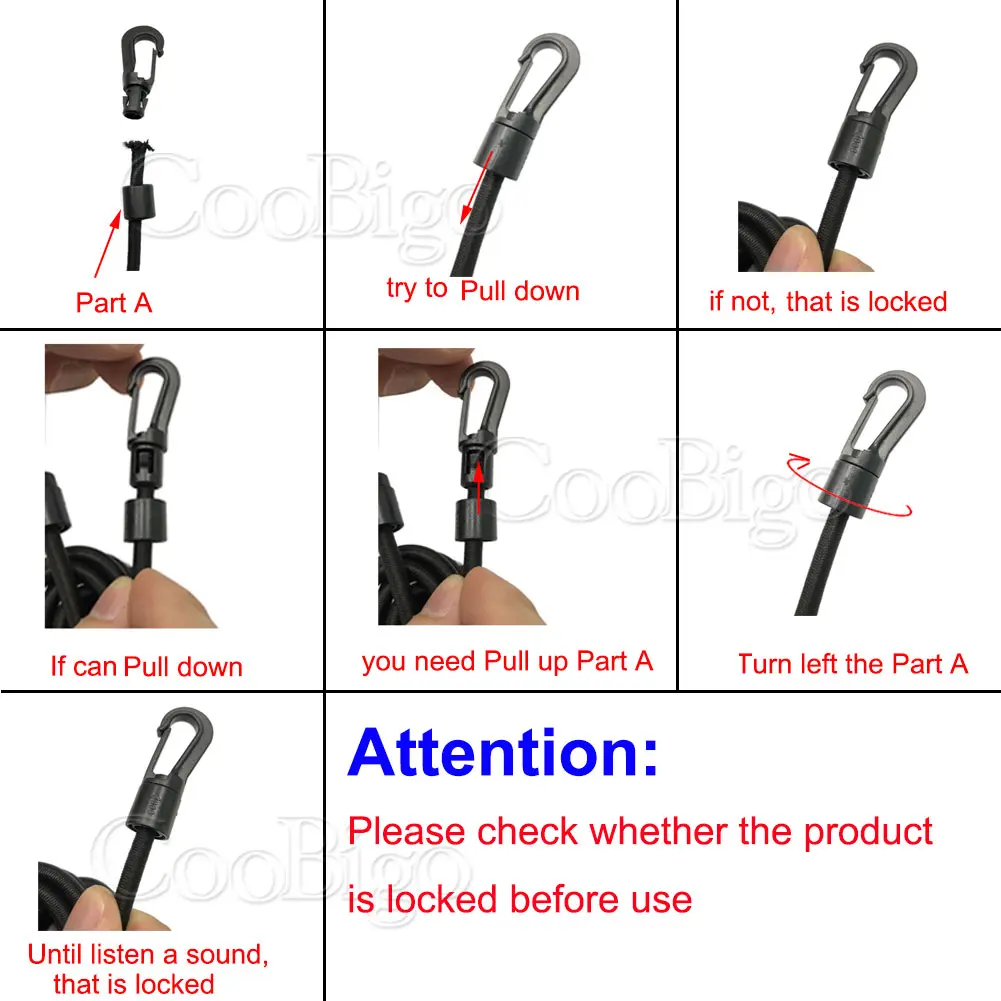 1 Pcs 2m Black Heavy Duty Elastic Bungee Shock Cord with Plastic Hook Car Bike Luggage Tent Kayak Canoe Rope Tether