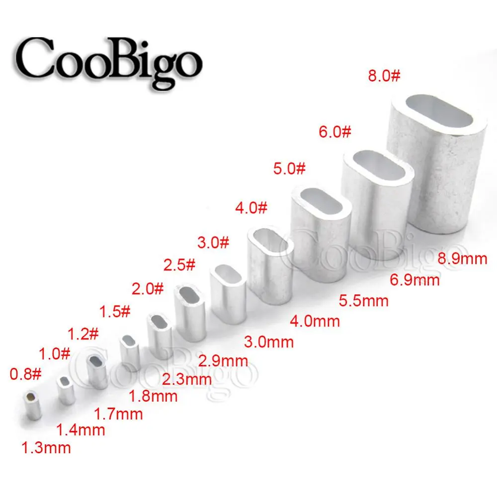 50pcs 1/32"~5/16" Hole Aluminum Cable Crimps Sleeves Cable Ferrule Stops for Snare Wire Rope Clip Swage Trap Barrel Fitting