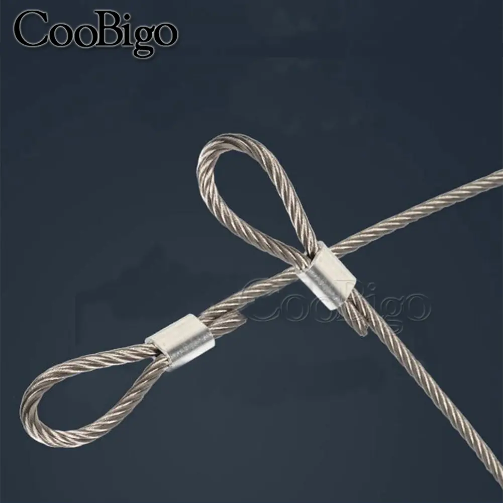 50pcs 1/32"~5/16" Hole Aluminum Cable Crimps Sleeves Cable Ferrule Stops for Snare Wire Rope Clip Swage Trap Barrel Fitting