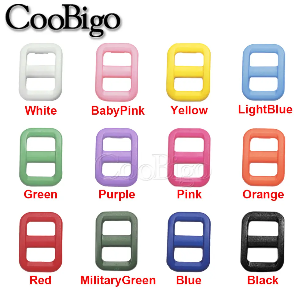 50pcs 10mm Plastic Tri-Glides Slider Buckle Sliplock Colorful Adjustable Webbing Outdoor Backpack Strap Pet Collar Accessories