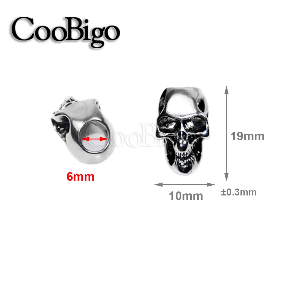 Metal Skull Beads Parachute 550 Rope Beads for Outdoor Tactical Backpack Keychain Knife Lanyard Paracord Bracelet Accessory 5pcs