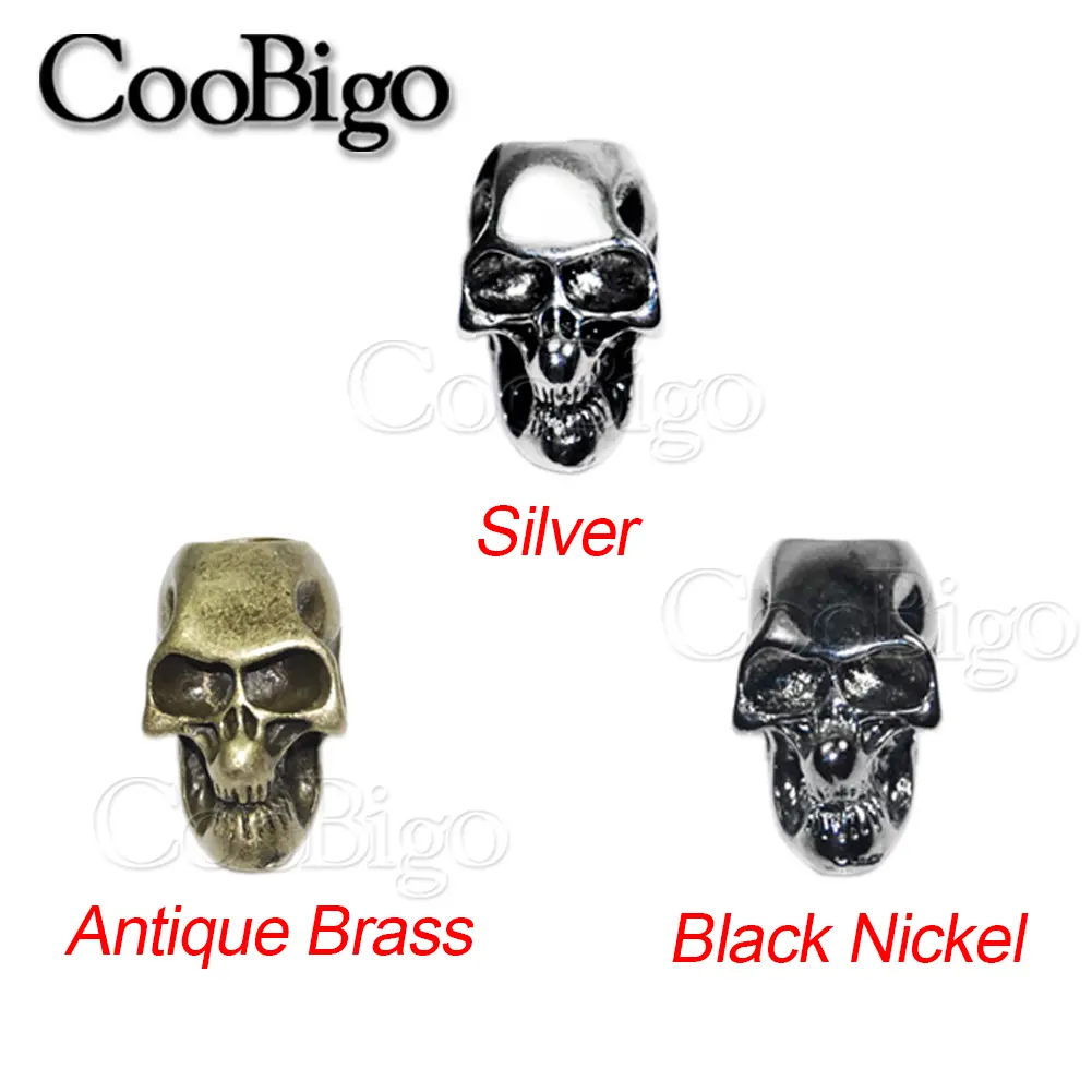 Metal Skull Beads Parachute 550 Rope Beads for Outdoor Tactical Backpack Keychain Knife Lanyard Paracord Bracelet Accessory 5pcs