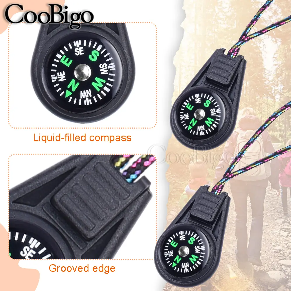 10Pcs Colorful Survival Keychain Zipper Pull Mini Compass for Outdoor Backpack Camping Hiking Pocket Navigator Adventure Tool