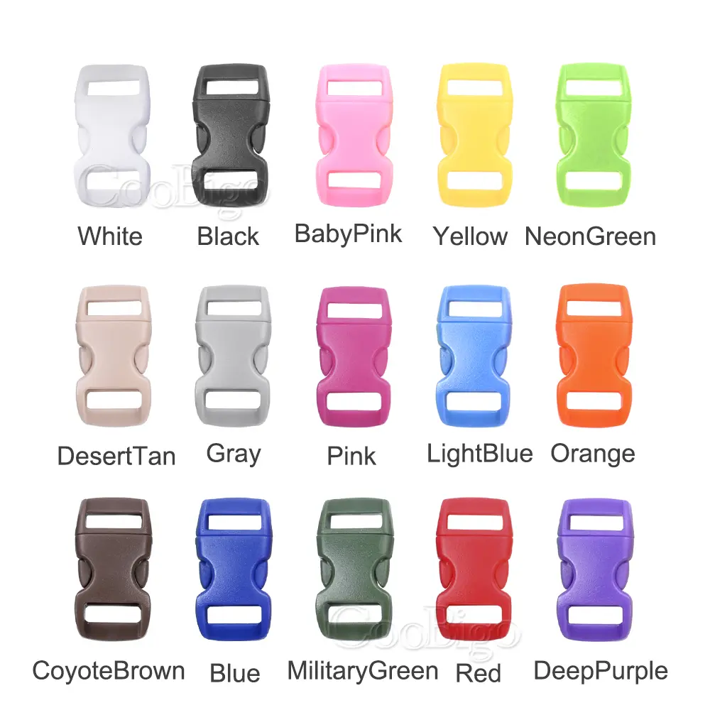 50pcs 3/8" Paracord Bracelet Buckle Curved Paracord Clip Buckle for DIY Parachute 550 Wristband Pet Collar Outdoor Camping Strap