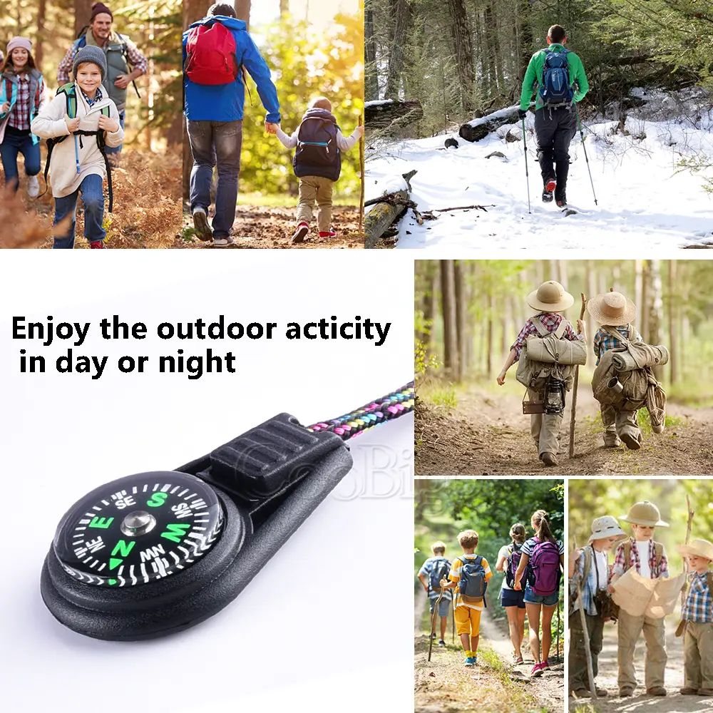 10Pcs Colorful Survival Keychain Zipper Pull Mini Compass for Outdoor Backpack Camping Hiking Pocket Navigator Adventure Tool